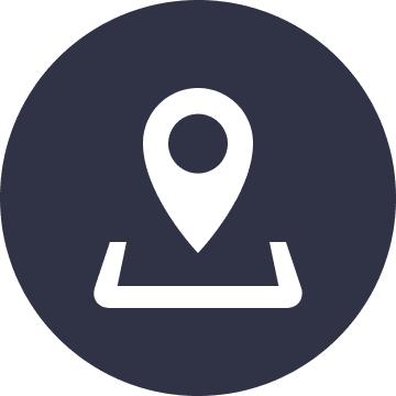 A location pin icon on a dark circle background.
