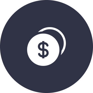 Icon of a dollar symbol on coins against a dark circular background.