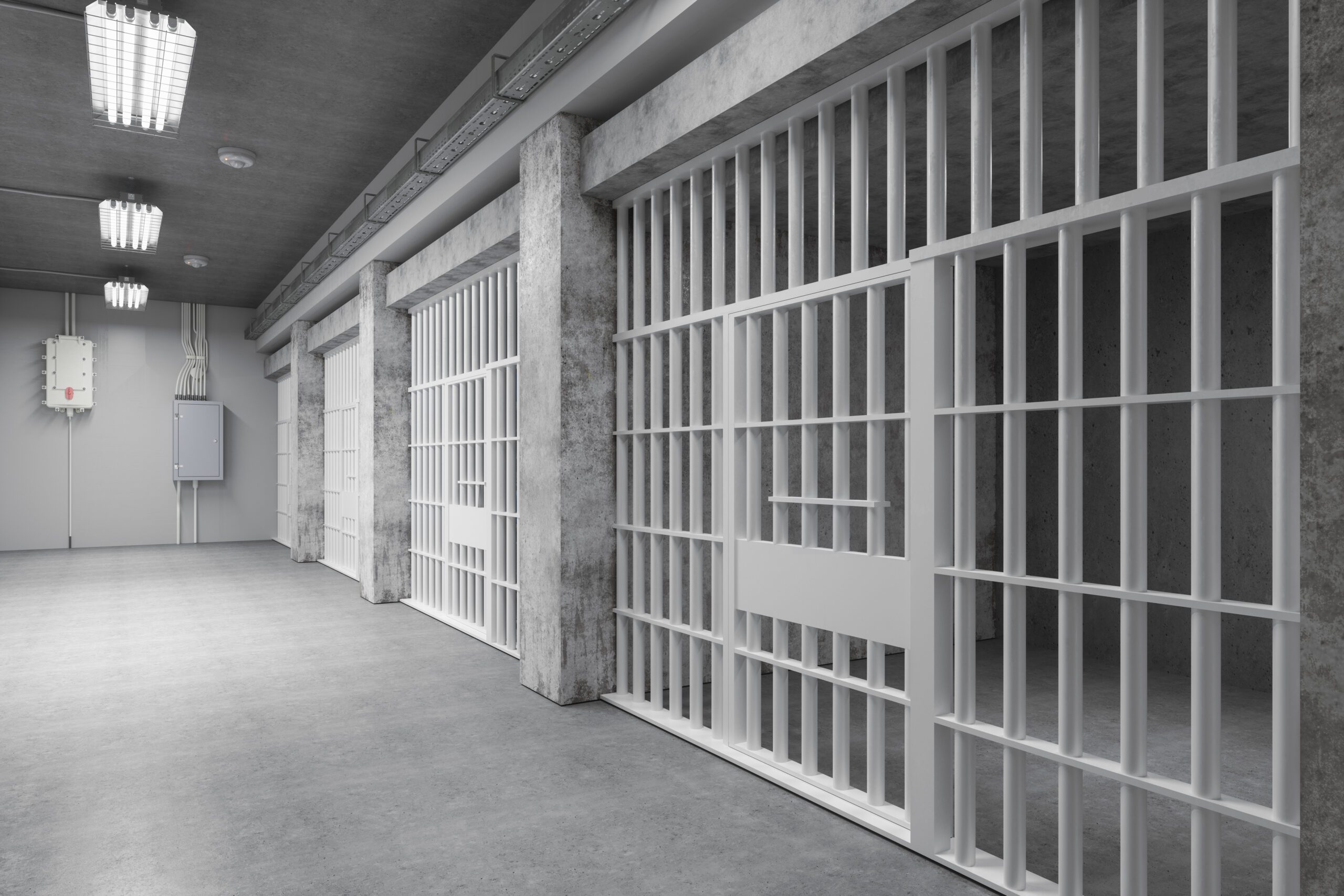 Close-up Of Prison Cells And Empty Corridor Close-up Of Prison Cells And Empty Corridor